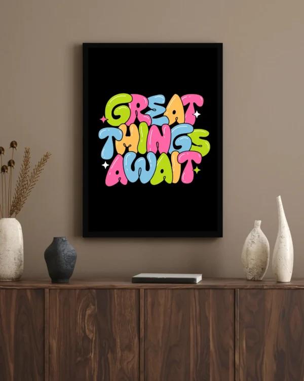“Great Things Await” Motivational Wall Poster – Gaming Room & Study Decor