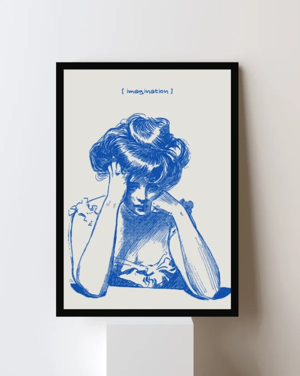 Imagination Wall Art – Inspirational Blue Ink Sketch Poster for Home & Office Decor