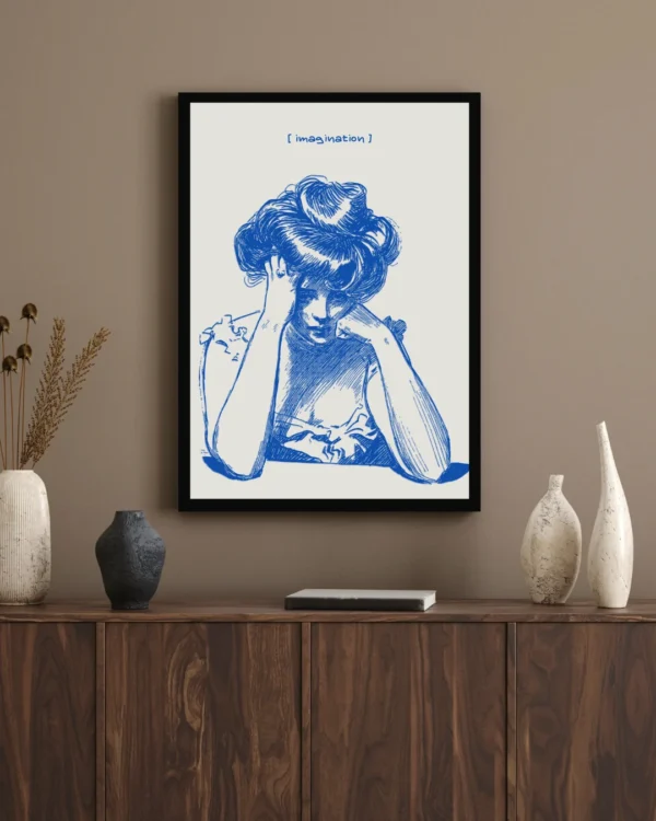 Imagination Wall Art – Inspirational Blue Ink Sketch Poster for Home & Office Decor